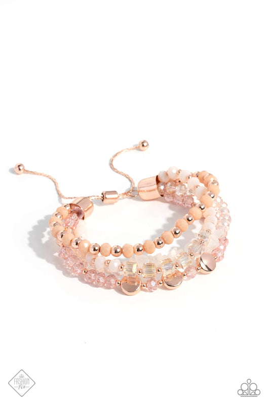 Dewy Delight - Rose Gold Discs/Pink, Cream, & Peach Beaded Paparazzi Urban Bracelet