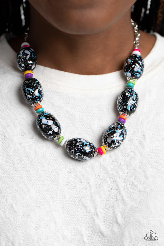 No Laughing SPLATTER - Multi Color Splatter Black Bead Paparazzi Necklace & matching earrings