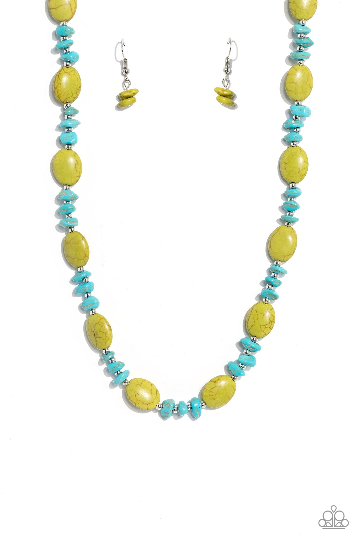Stone Age Showcase - Green & Turquoise Stone Bead Paparazzi Necklace & matching earrings