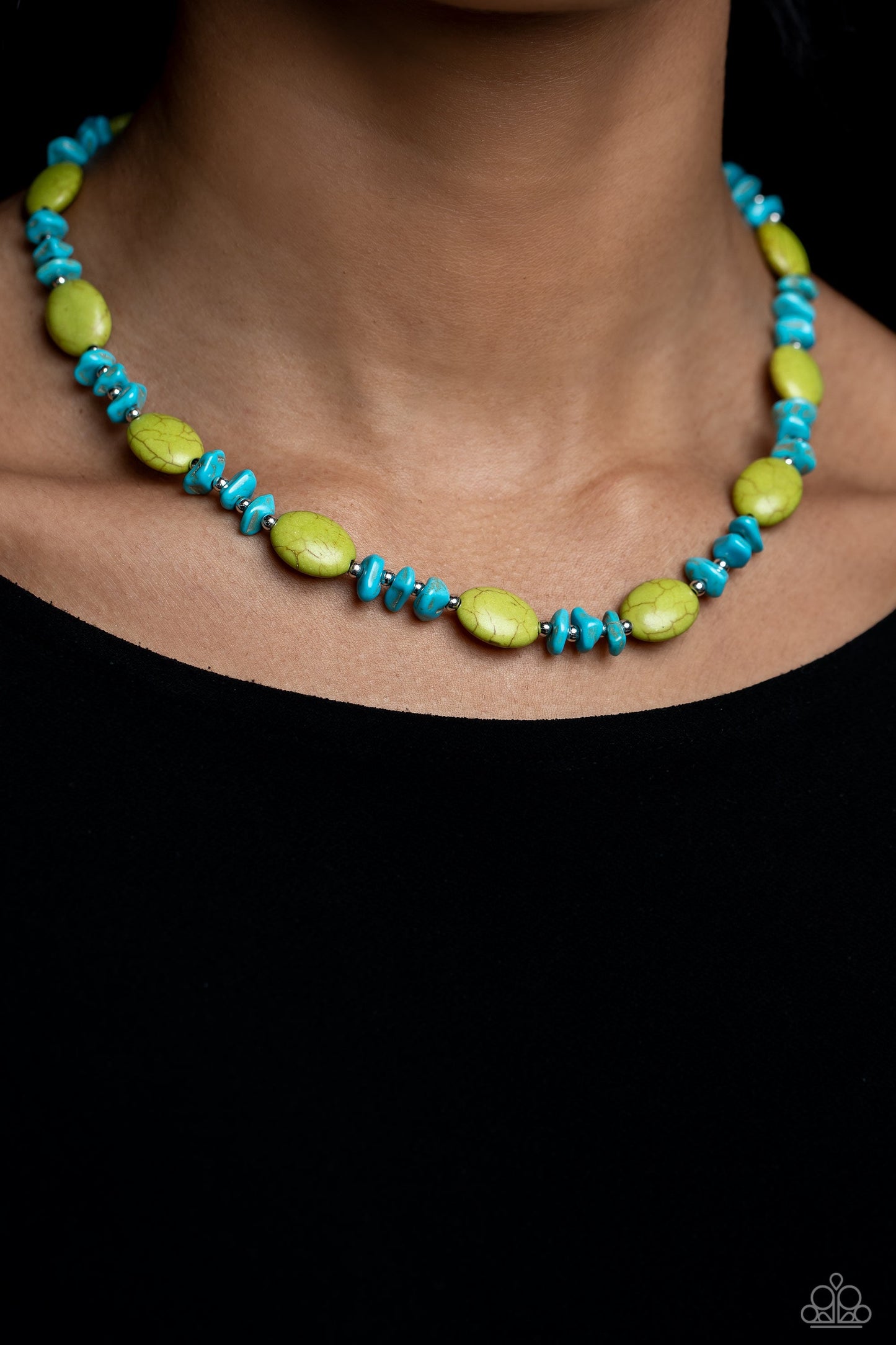 Stone Age Showcase - Green & Turquoise Stone Bead Paparazzi Necklace & matching earrings