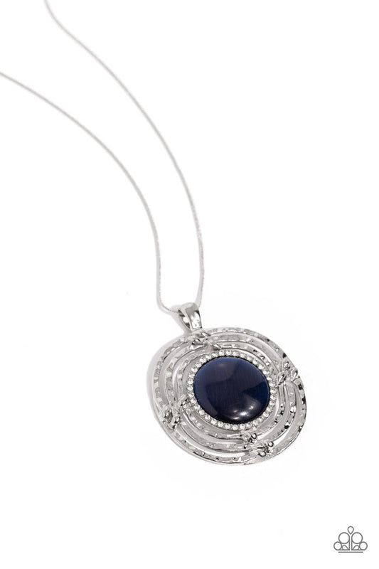 Maze STUNNER - Blue Cat's Eye Stone/Hammered Silver Frame Pendant Paparazzi Necklace & matching earrings