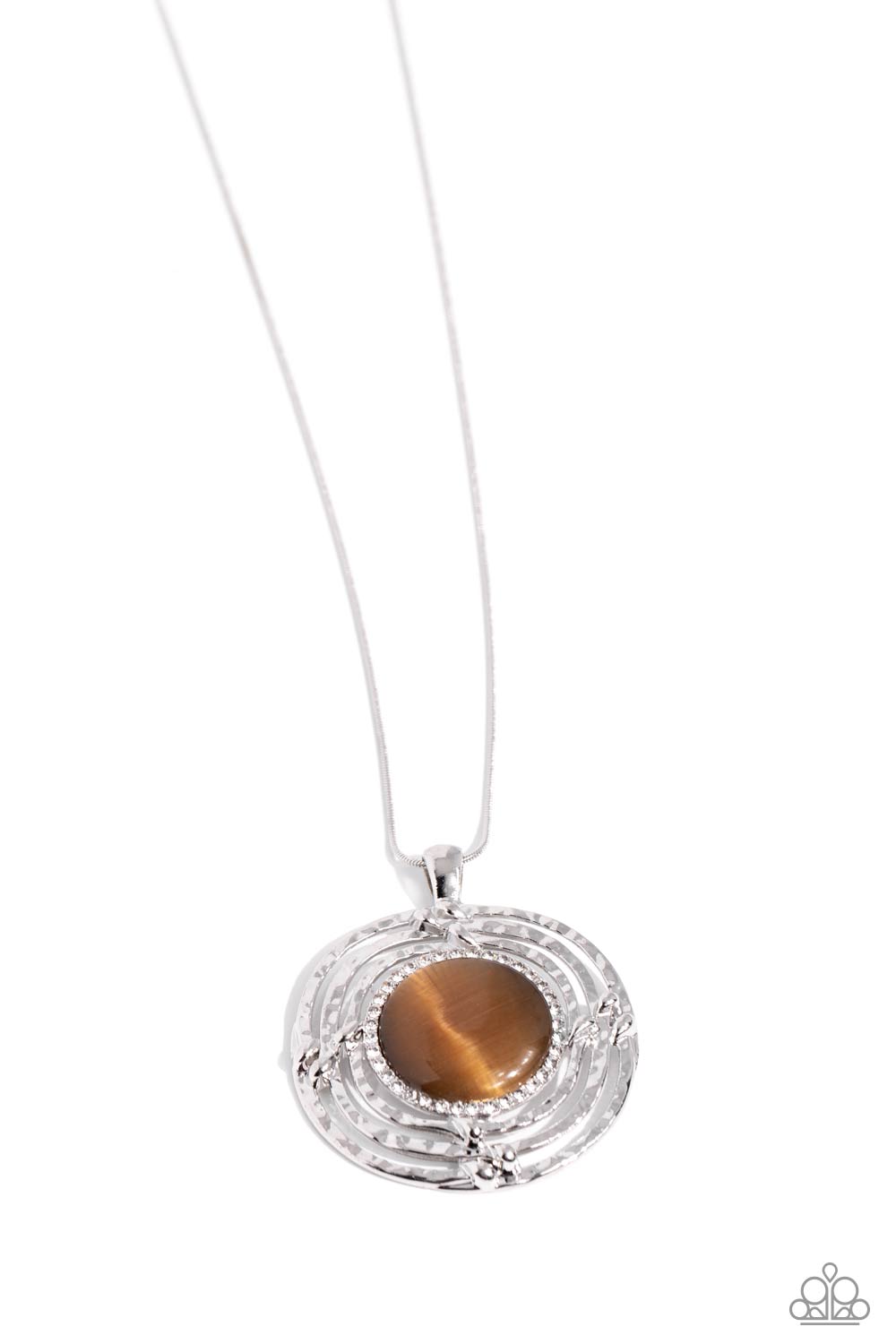 Maze STUNNER - Brown Cat's Eye Stone/Hammered Silver Frame Pendant Paparazzi Necklace & matching earrings