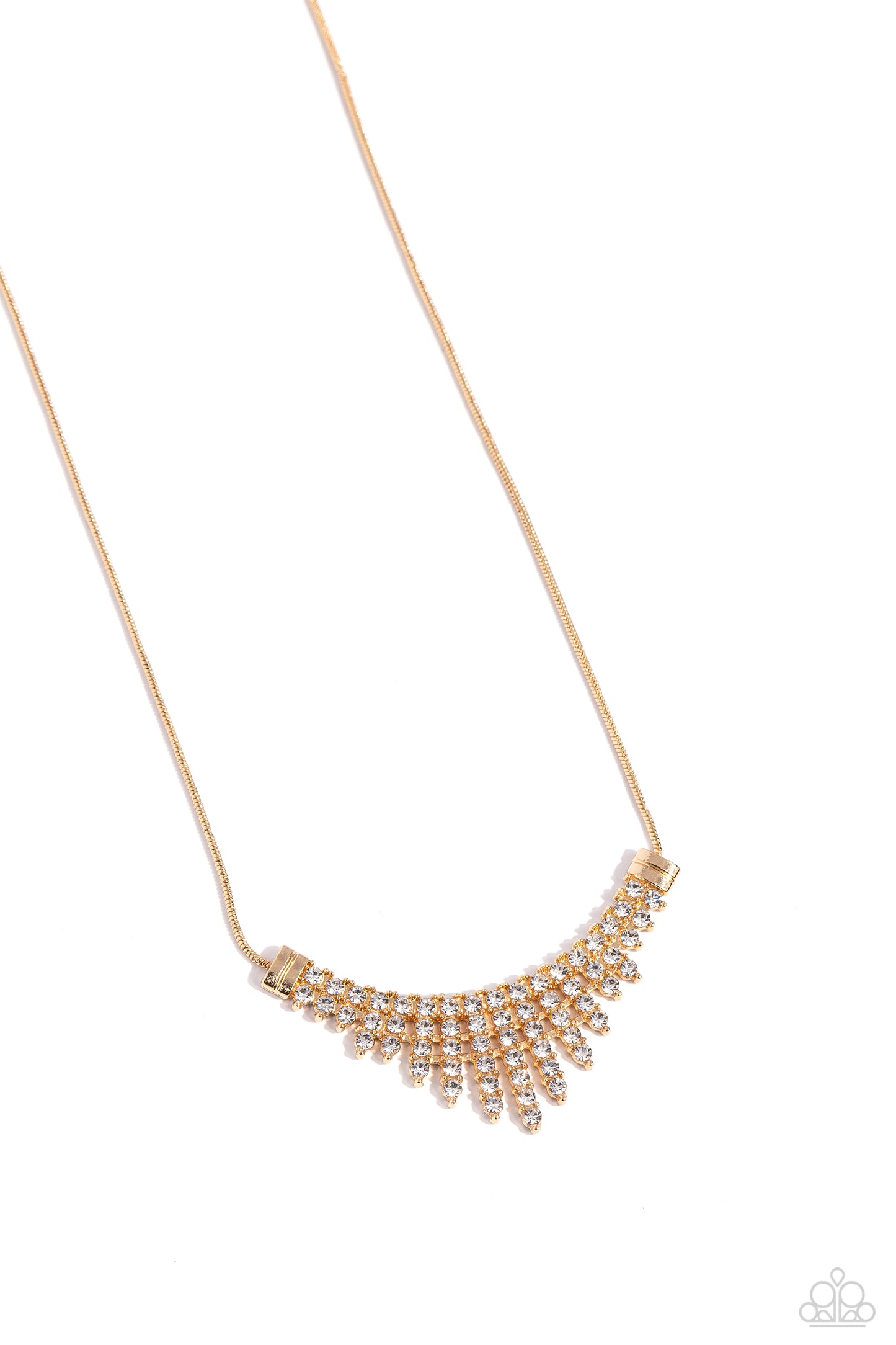 Dramatic Diadem - Gold Studded Fittings/White Rhinestone Paparazzi Necklace & matching earrings