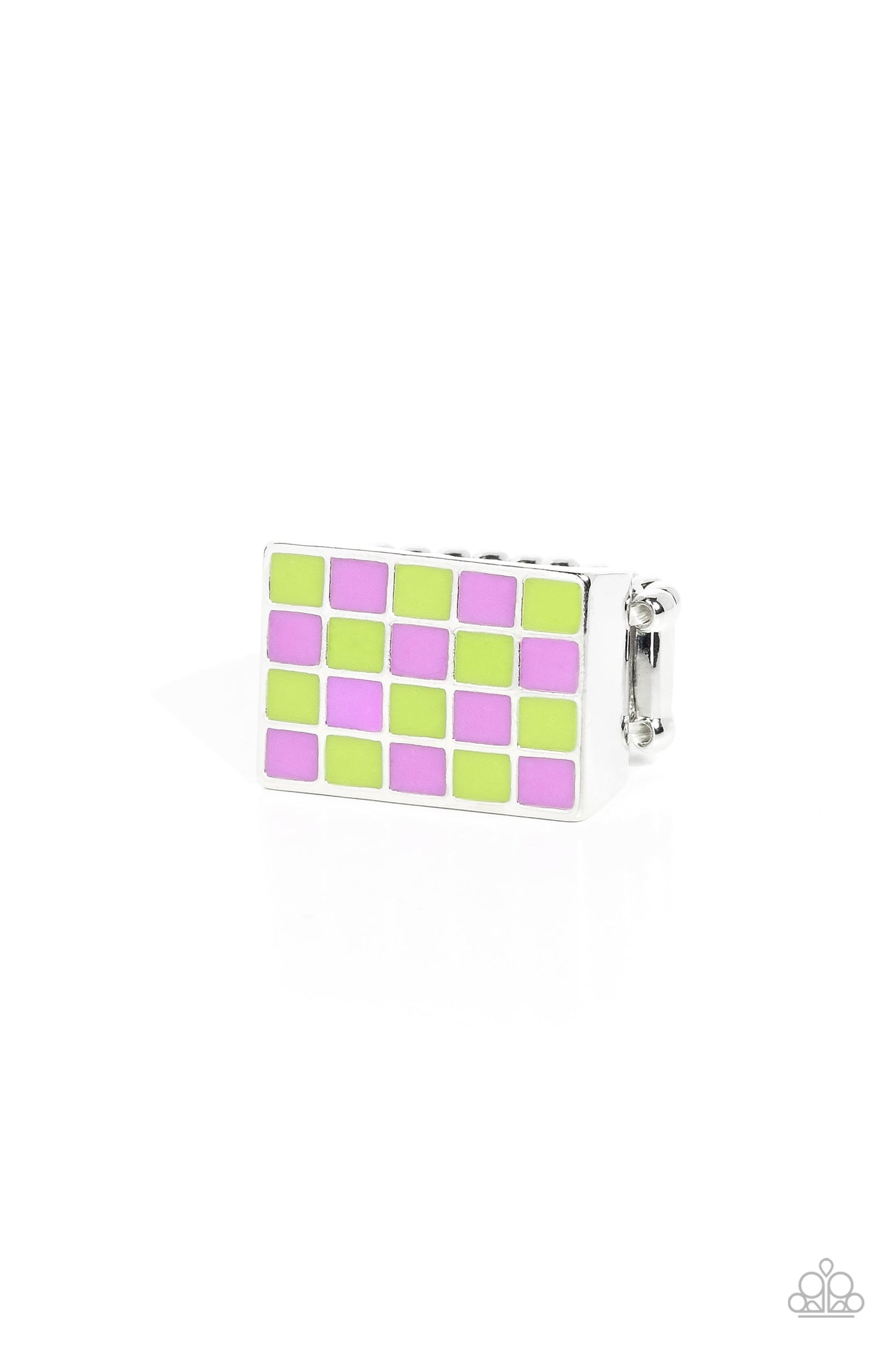 Checkerboard Craze - Green & Purple Checkerboard Pattern Paparazzi Ring