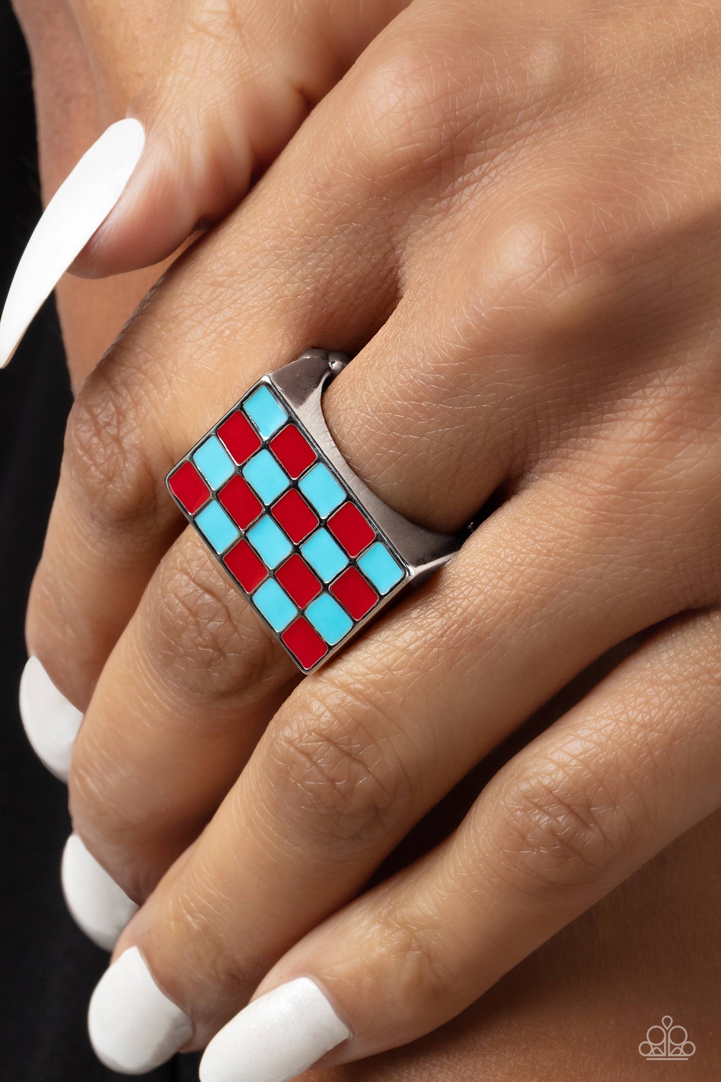 Checkerboard Craze - Red & Blue Checkerboard Style Paparazzi Ring