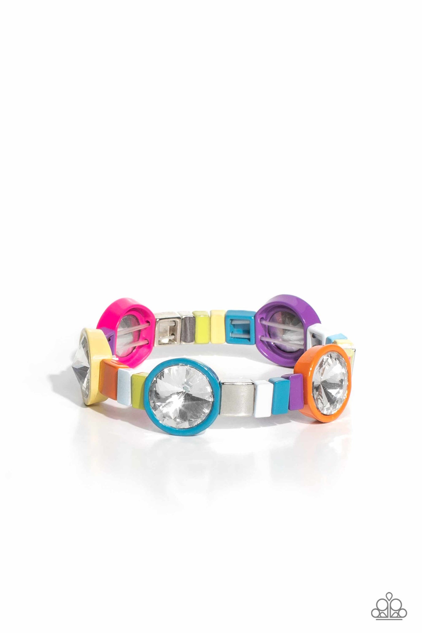 Multicolored Madness - Multi Metallic Accents & White Gem Paparazzi Bracelet