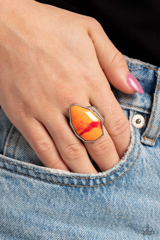 Never Say TIE DYE - Orange Asymmetrical Bead Paparazzi Ring