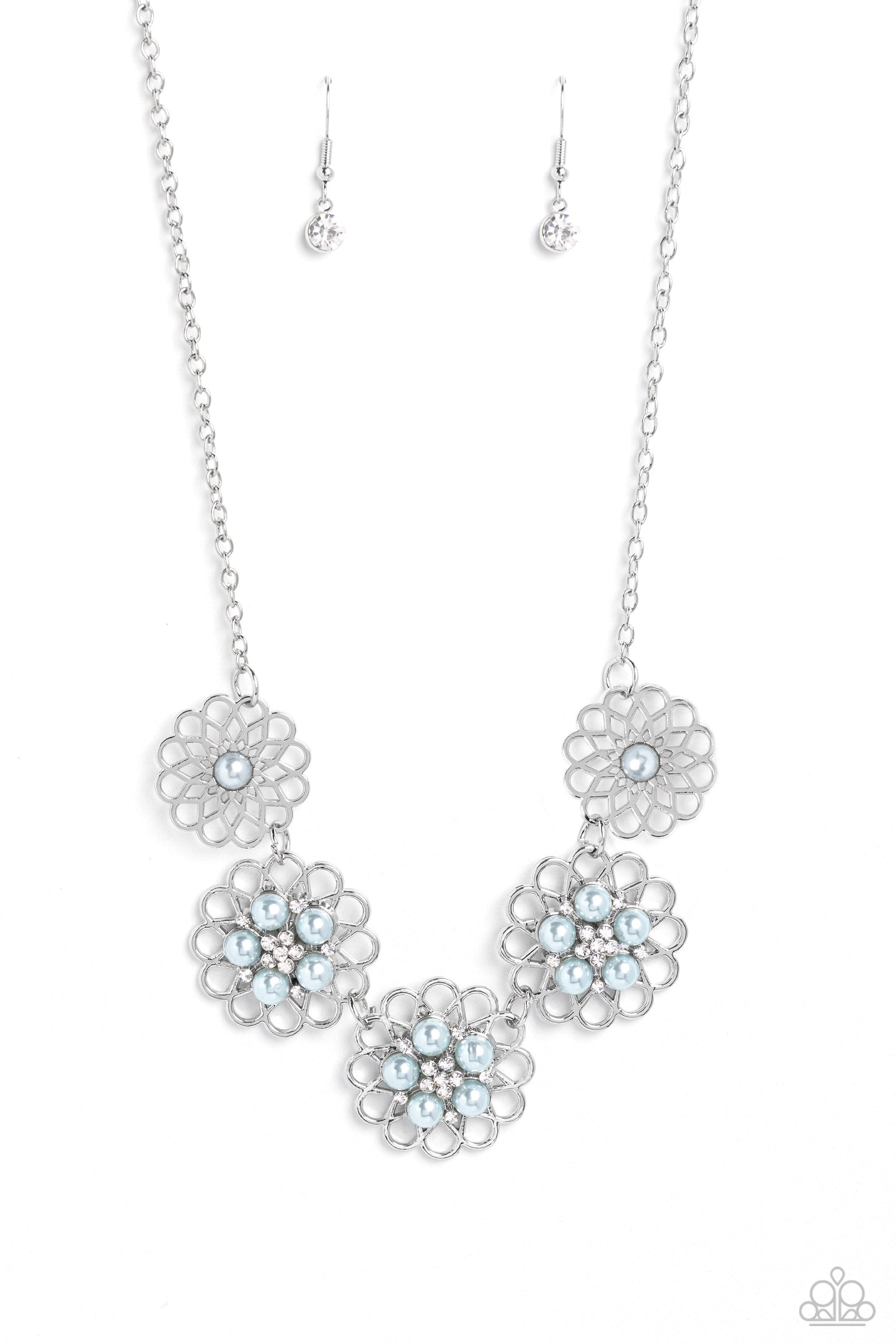 Mandala Mosaic - Blue Pearls/Airy Filigree Flowers Paparazzi Necklace & matching earrings