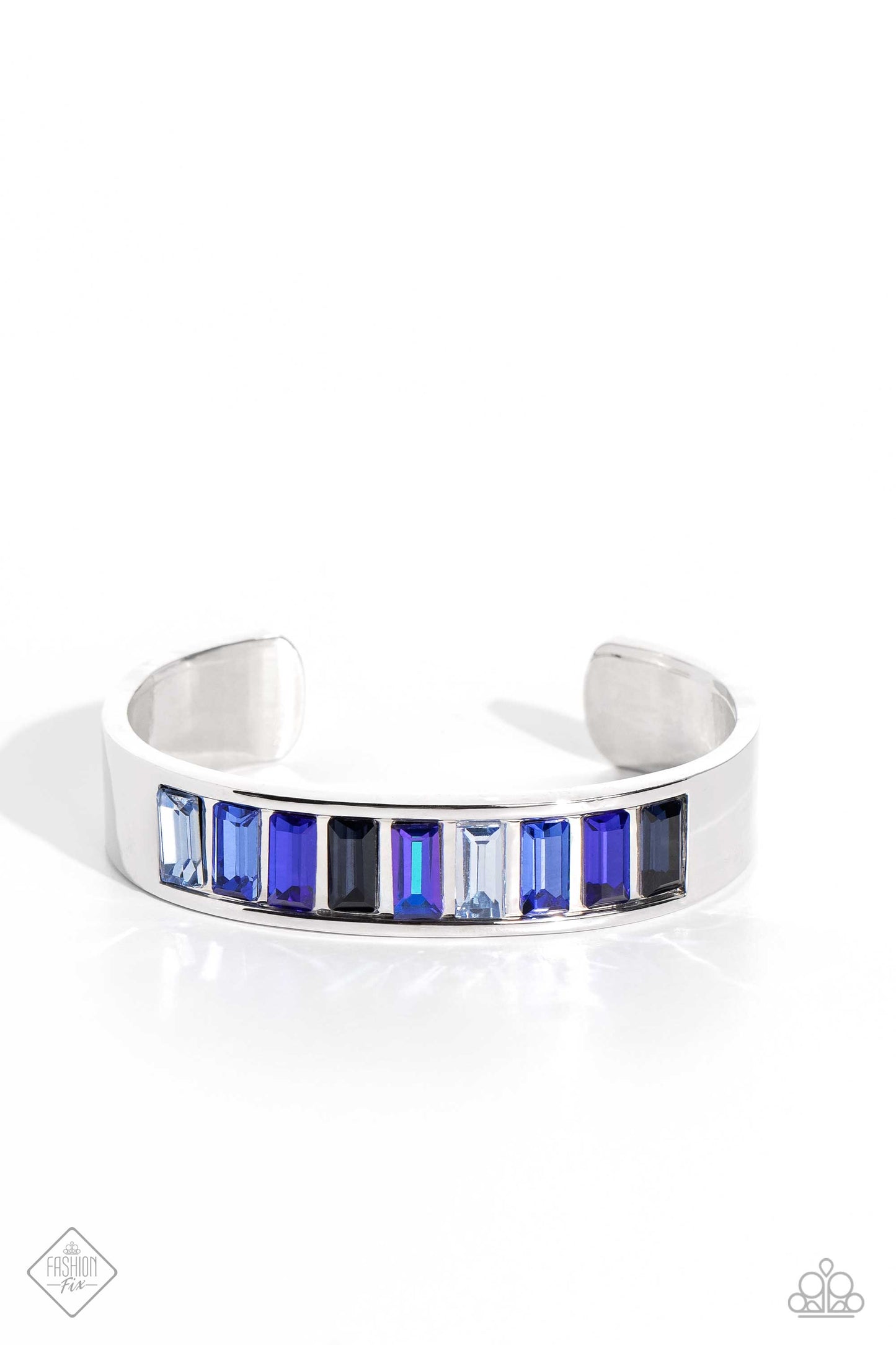 Practiced Poise - Blue Emerald-Cut Gems/Silver Cuff Paparazzi Bracelet