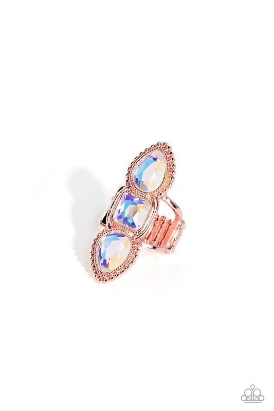 Dazzling Direction - Copper Studded Frame/Iridescent Gems Paparazzi Ring