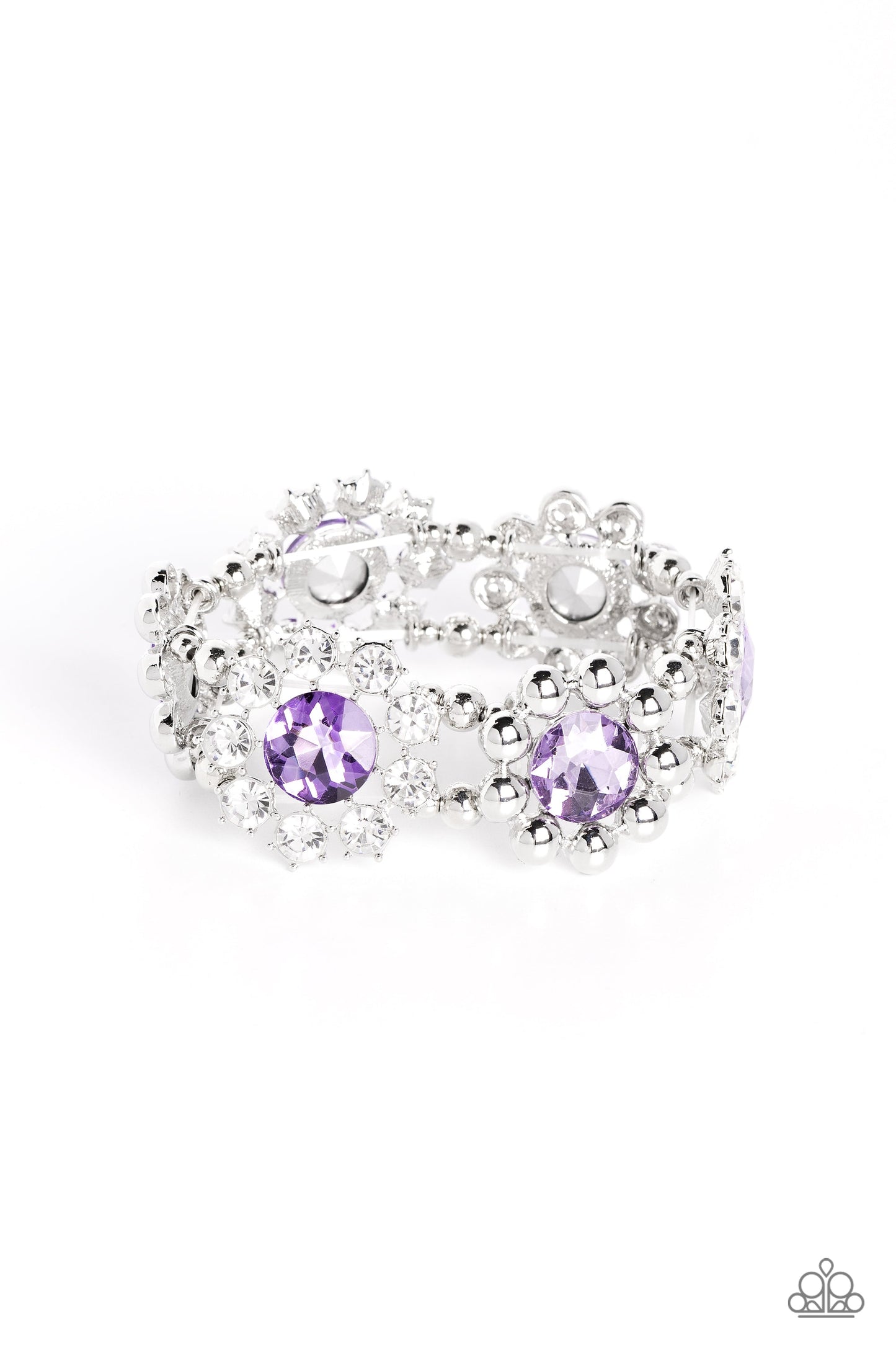 Pact of Petals - Purple Faceted Rhinestones/White Gem Petal Flowers Paparazzi Stretch Bracelet