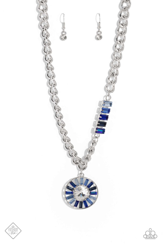 Tiered Talent - Blue Emerald-Cut Gems/Silver Curb Chain Paparazzi Necklace & matching earrings