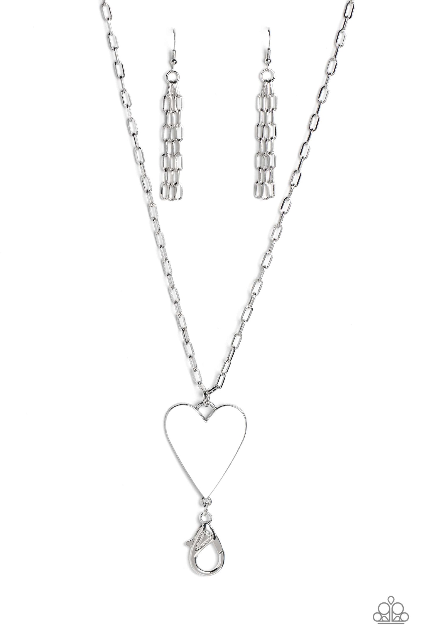 Subtle Soulmate - White Heart Pendant Paparazzi LANYARD Necklace & matching earrings