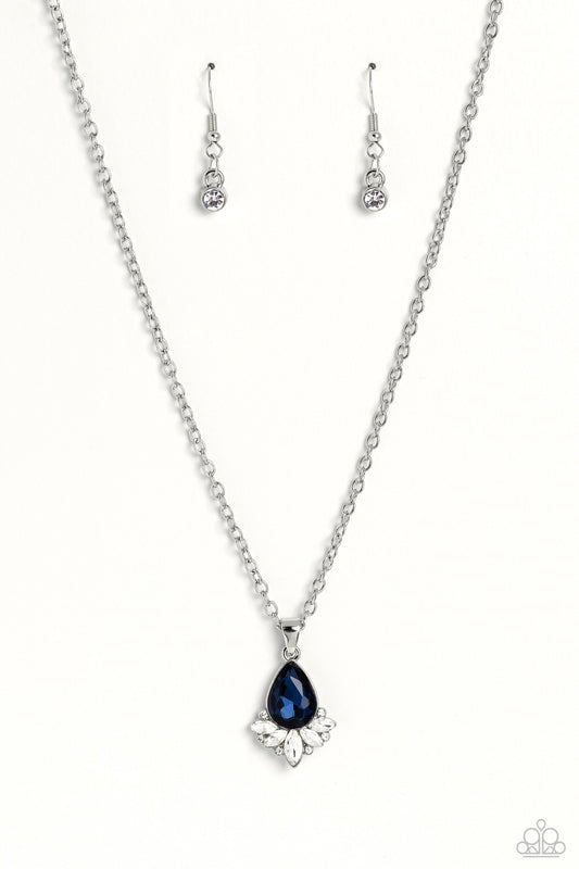 Fancy Fringe - Blue Teardrop Gem/White Gems Pendant Paparazzi Necklace & matching earrings