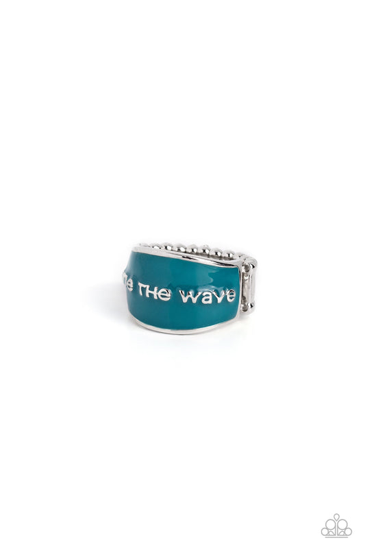 West Coast Waves - Blue Paint & Silver "ride the wave" Stamped Paparazzi Ring