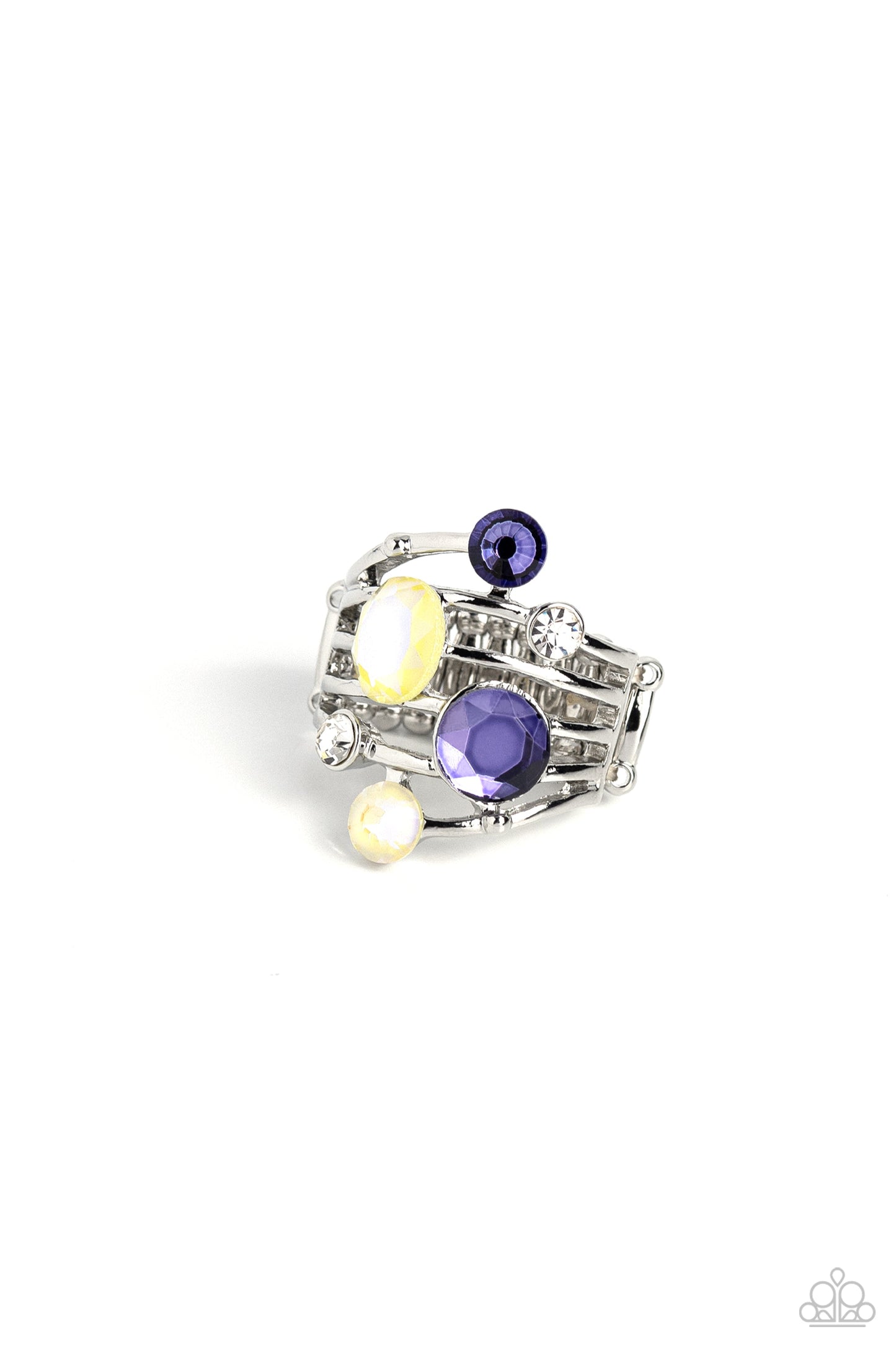 Timeless Trickle - Purple, Yellow, & White Rhinestone Paparazzi Ring