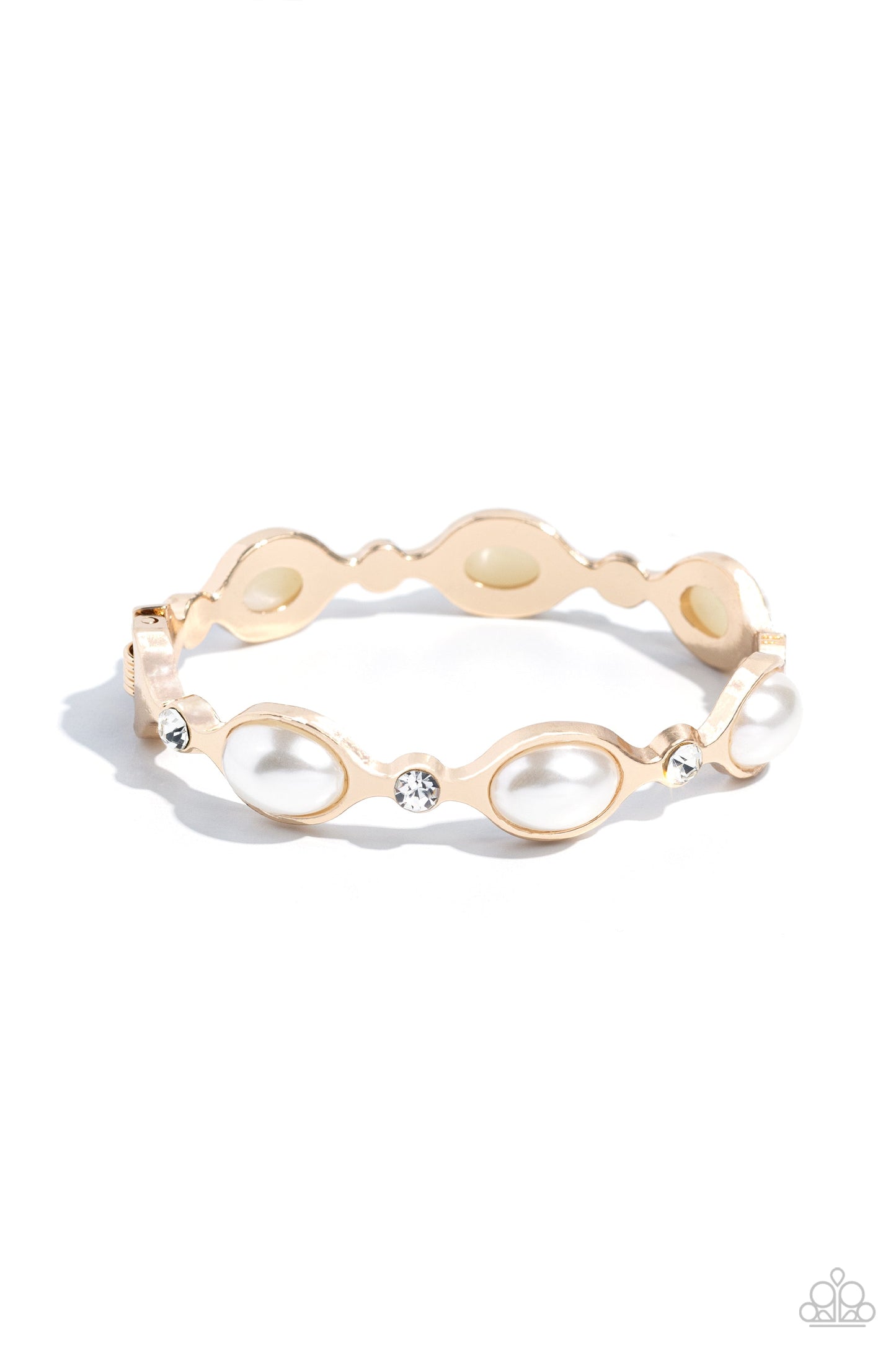 Are You Gonna Be My PEARL? - Gold Scalloped Frame/Oval-Cut Pearls Paparazzi Hinge Bracelet