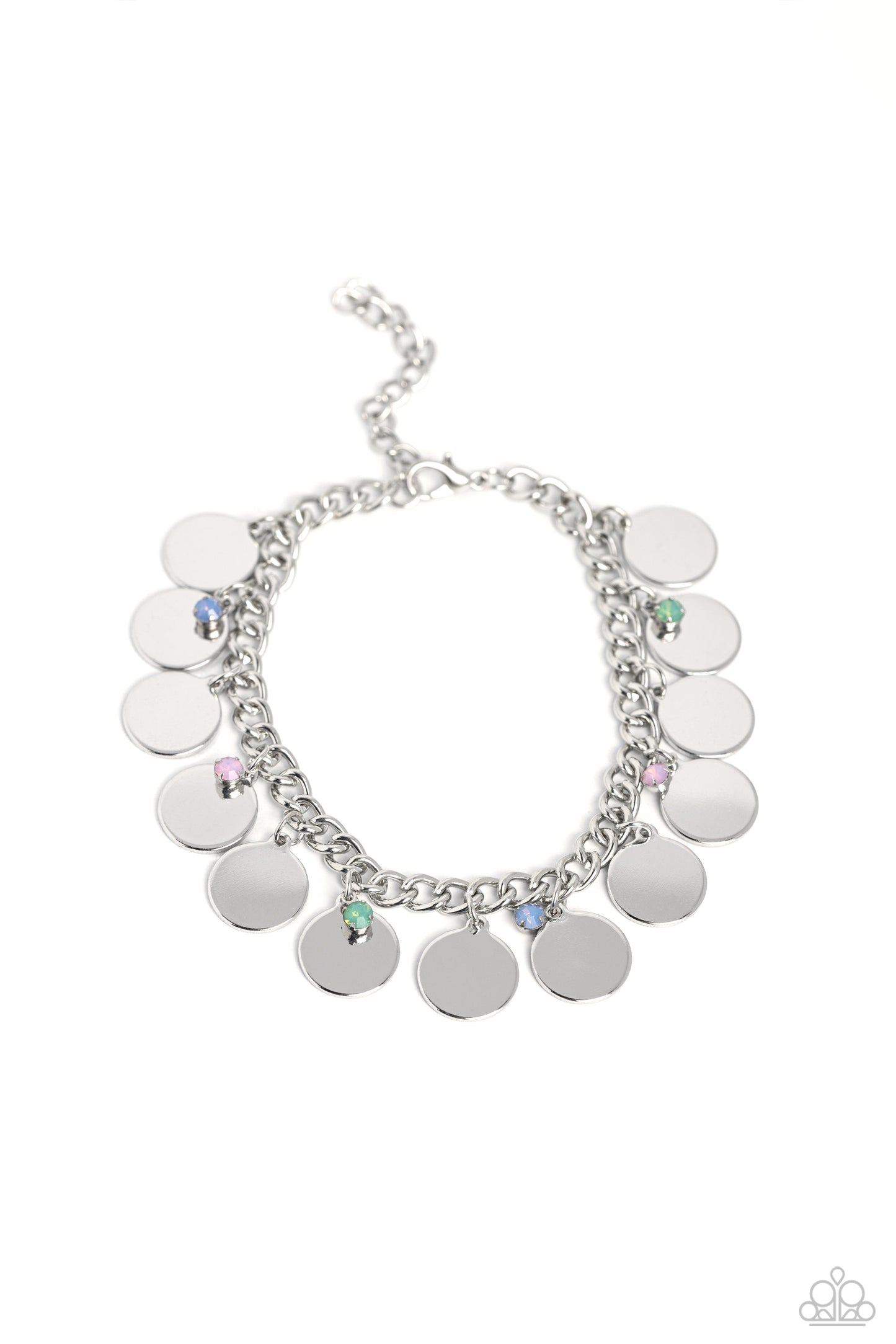 Dreamy Discs - Multi Colored Beads/Silver Discs Paparazzi Adjustable Bracelet