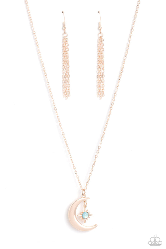 Stellar Sway - Rose Gold Star/Moon Pendant Paparazzi Necklace & matching earrings