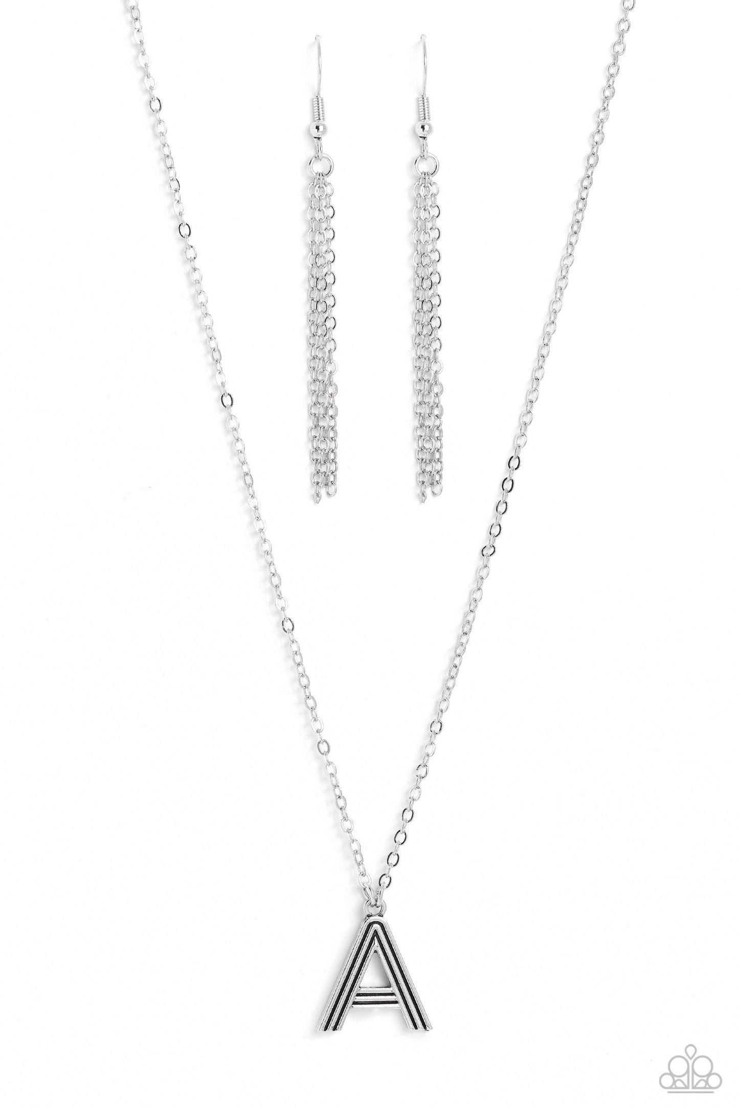 Leave Your Initials - Silver "A" Pendant Paparazzi Necklace & matching earrings
