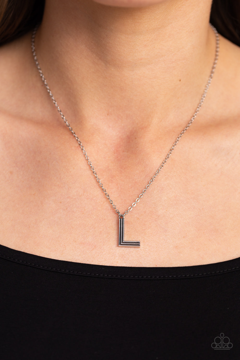 Leave Your Initials - Silver " L" Pendant Paparazzi Necklace & matching earrings