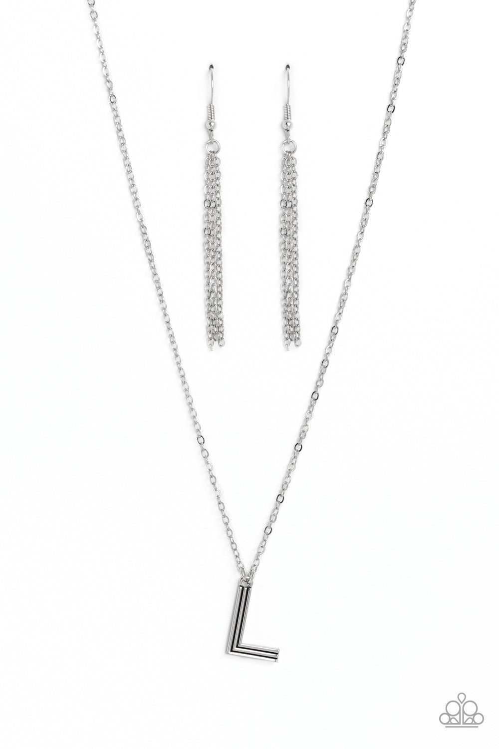 Leave Your Initials - Silver " L" Pendant Paparazzi Necklace & matching earrings