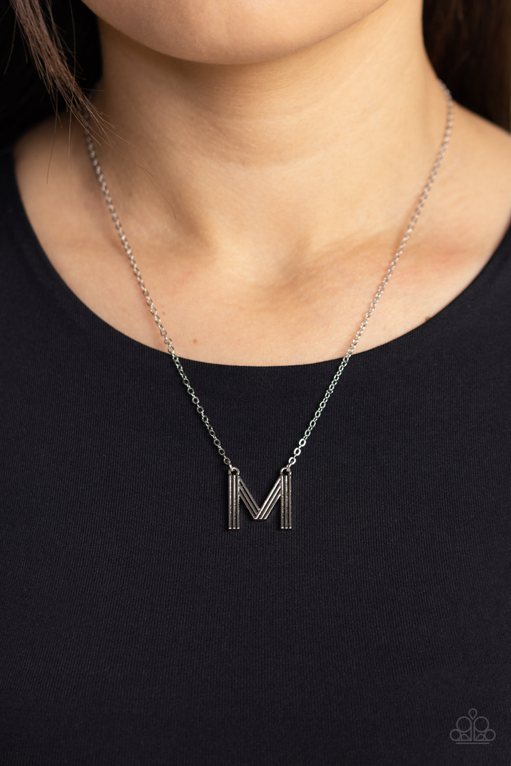Leave Your Initials - Silver "M" Pendant Paparazzi Necklace & matching earrings