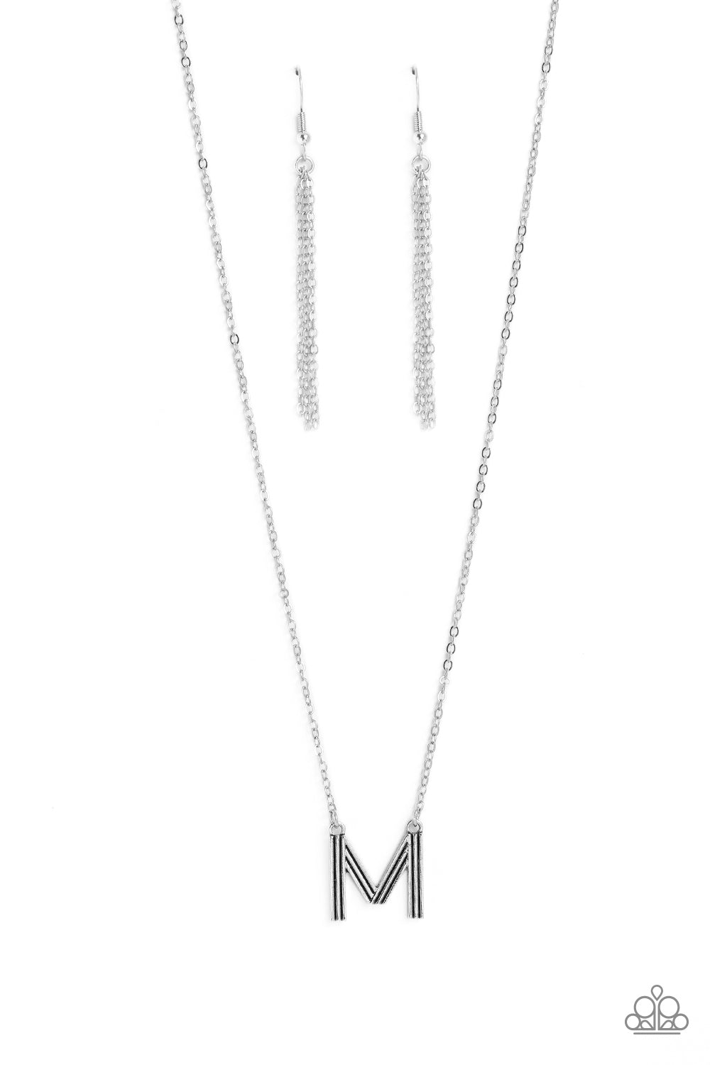 Leave Your Initials - Silver "M" Pendant Paparazzi Necklace & matching earrings