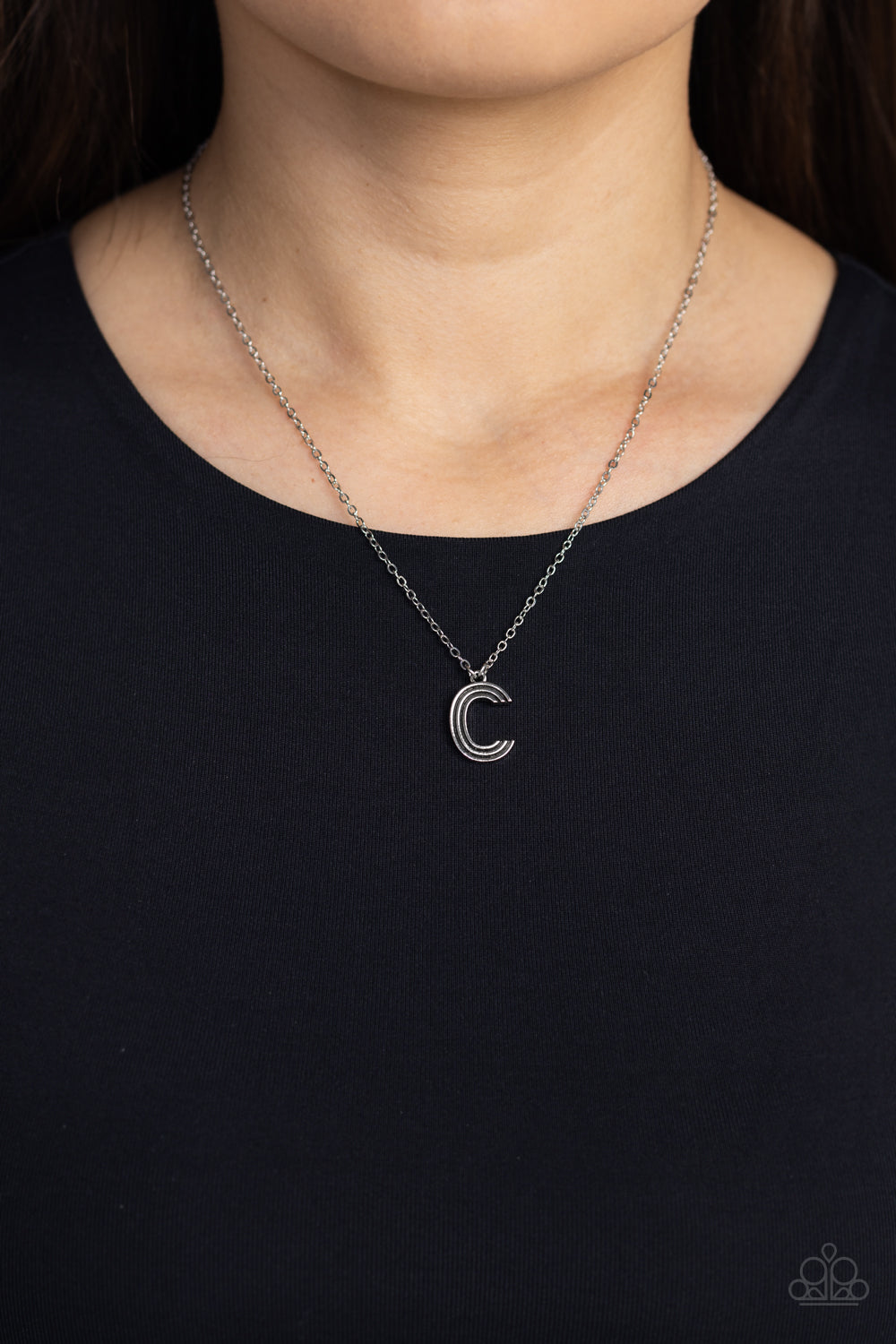 Leave Your Initials - Silver "C" Pendant Paparazzi Necklace & matching earrings