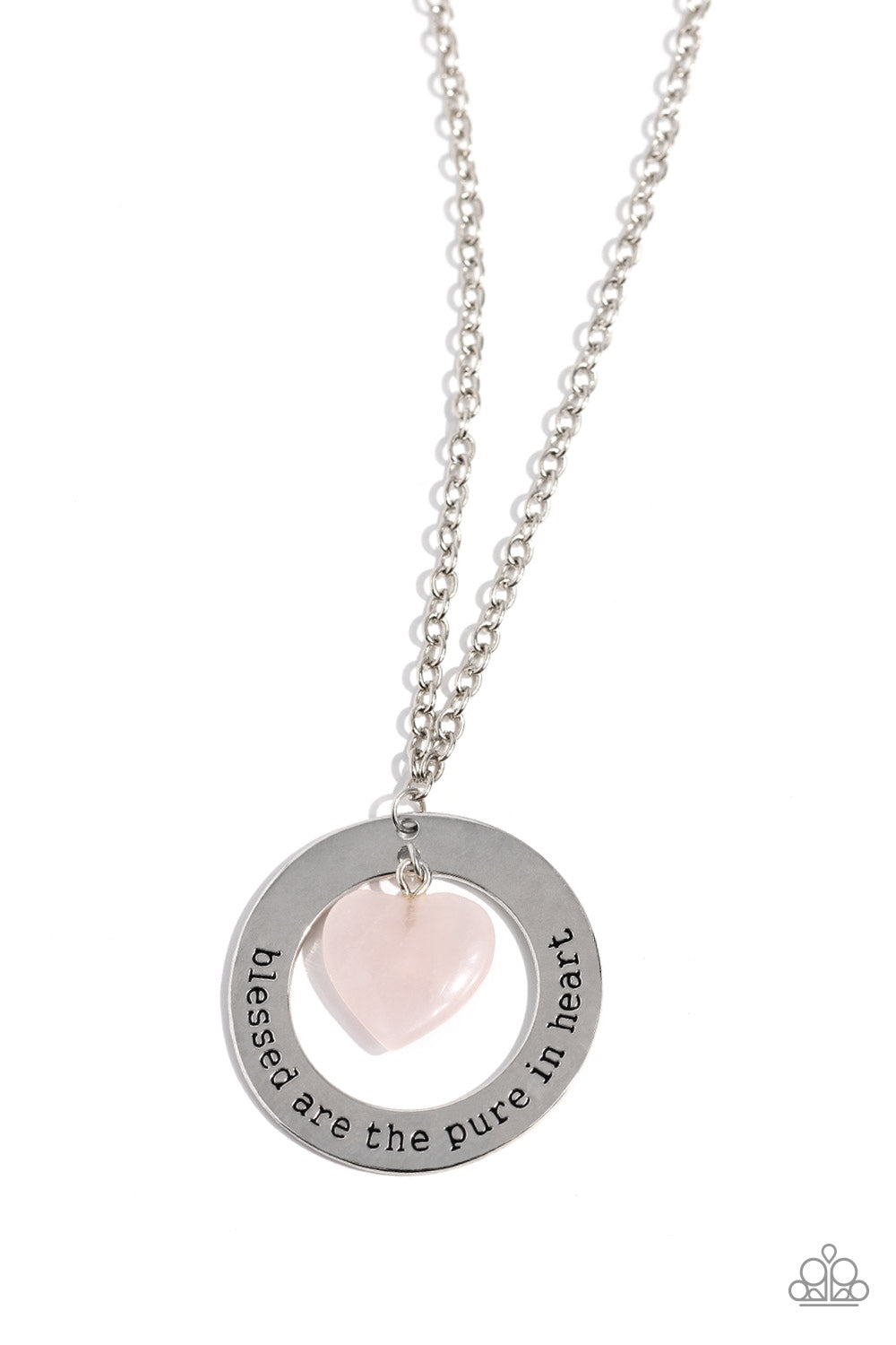 Beatitude Boho - Pink Stone Heart/Oversized Silver Loop Pendant Paparazzi Necklace & matching earrings