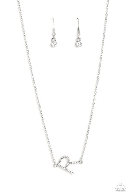 INITIALLY Yours - "R" White Rhinestone Pendant Paparazzi Necklace & matching earrings