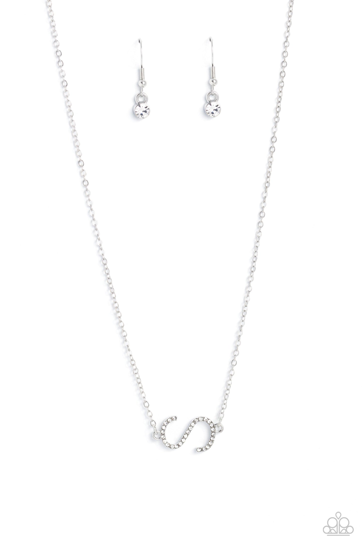 INITIALLY Yours - "S" White Rhinestone Pendant Paparazzi Necklace & matching earrings