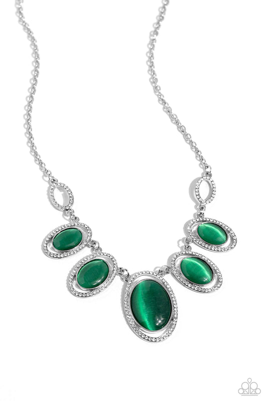 A BEAM Come True - Green Cat's Eye Stone Paparazzi Necklace & matching earrings