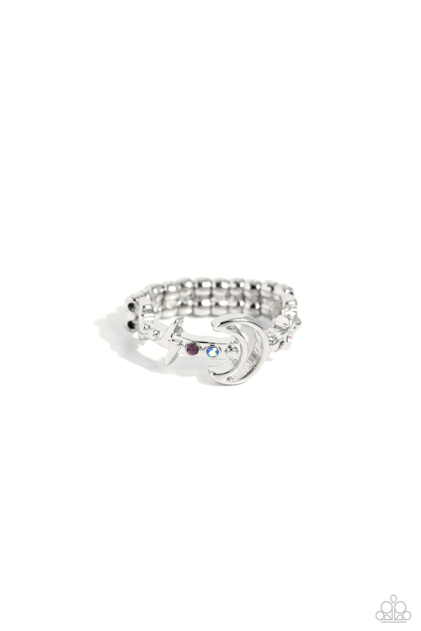 Modeling Moon - Purple/Iridescent Rhinestones & Crescent Moon Paparazzi Ring