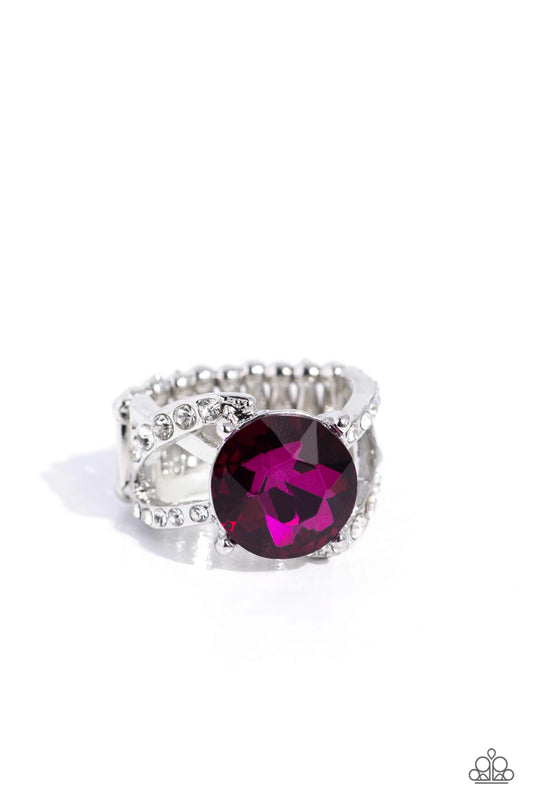 Scintillating Swirl - Pink Gem/White Rhinestone Encrusted Bands Paparazzi Ring