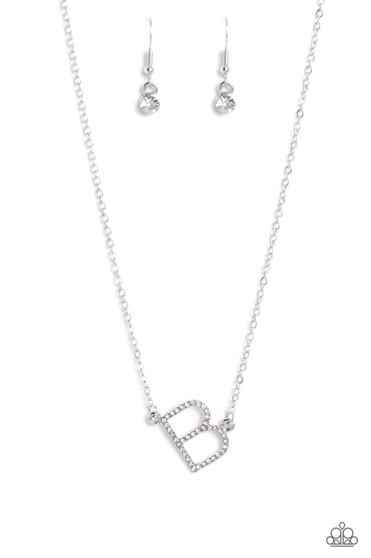 INITIALLY Yours - "B" White Rhinestone Pendant Necklace & matching earrings