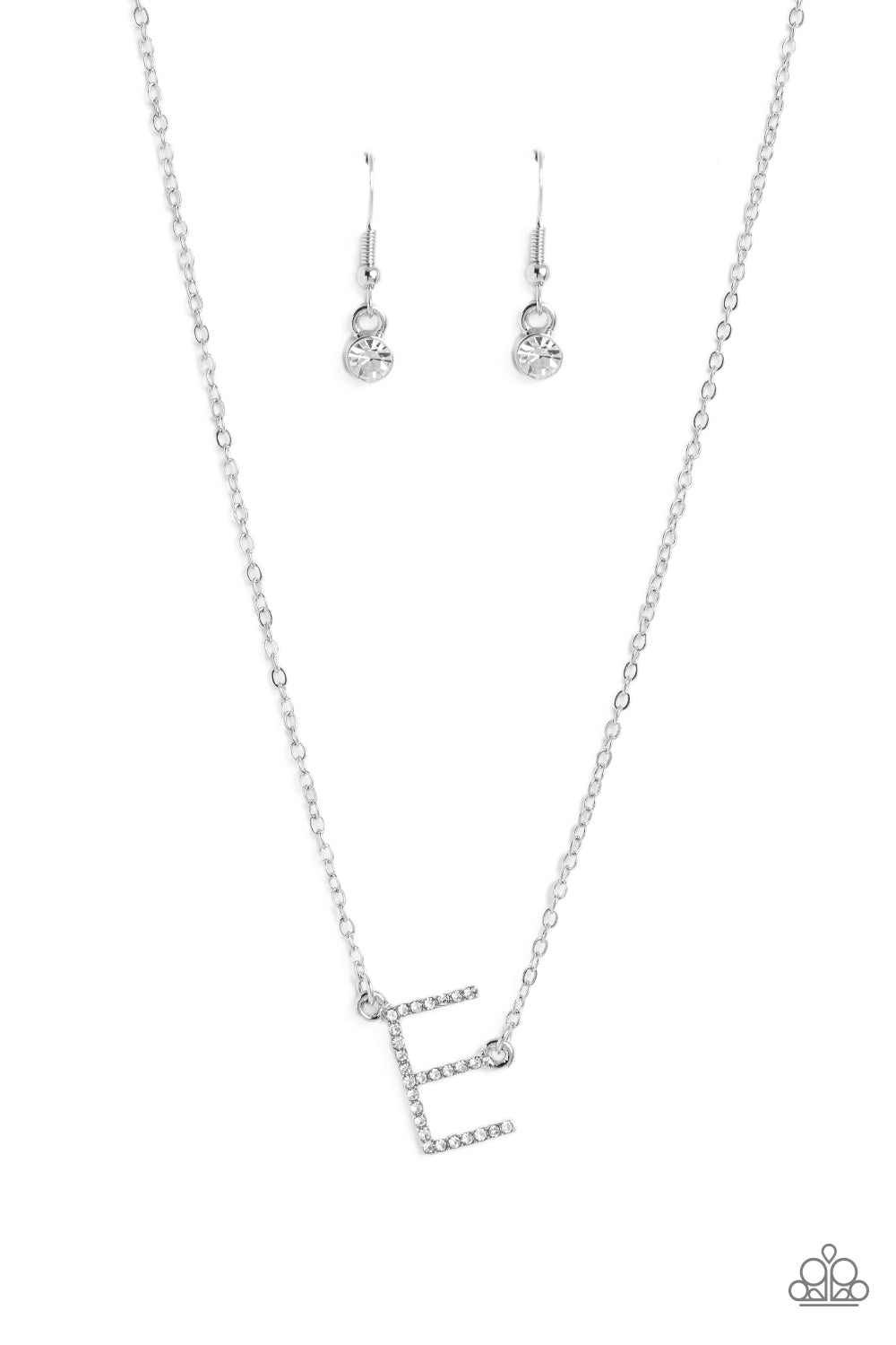 INITIALLY Yours - "E" White Rhinestone Pendant Paparazzi Necklace & matching earrings