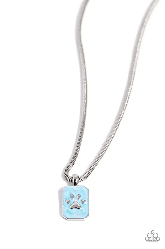 PAW to the Line - Blue Pearl Paint/Silver Paw Print Pendant Paparazzi Necklace & matching earrings