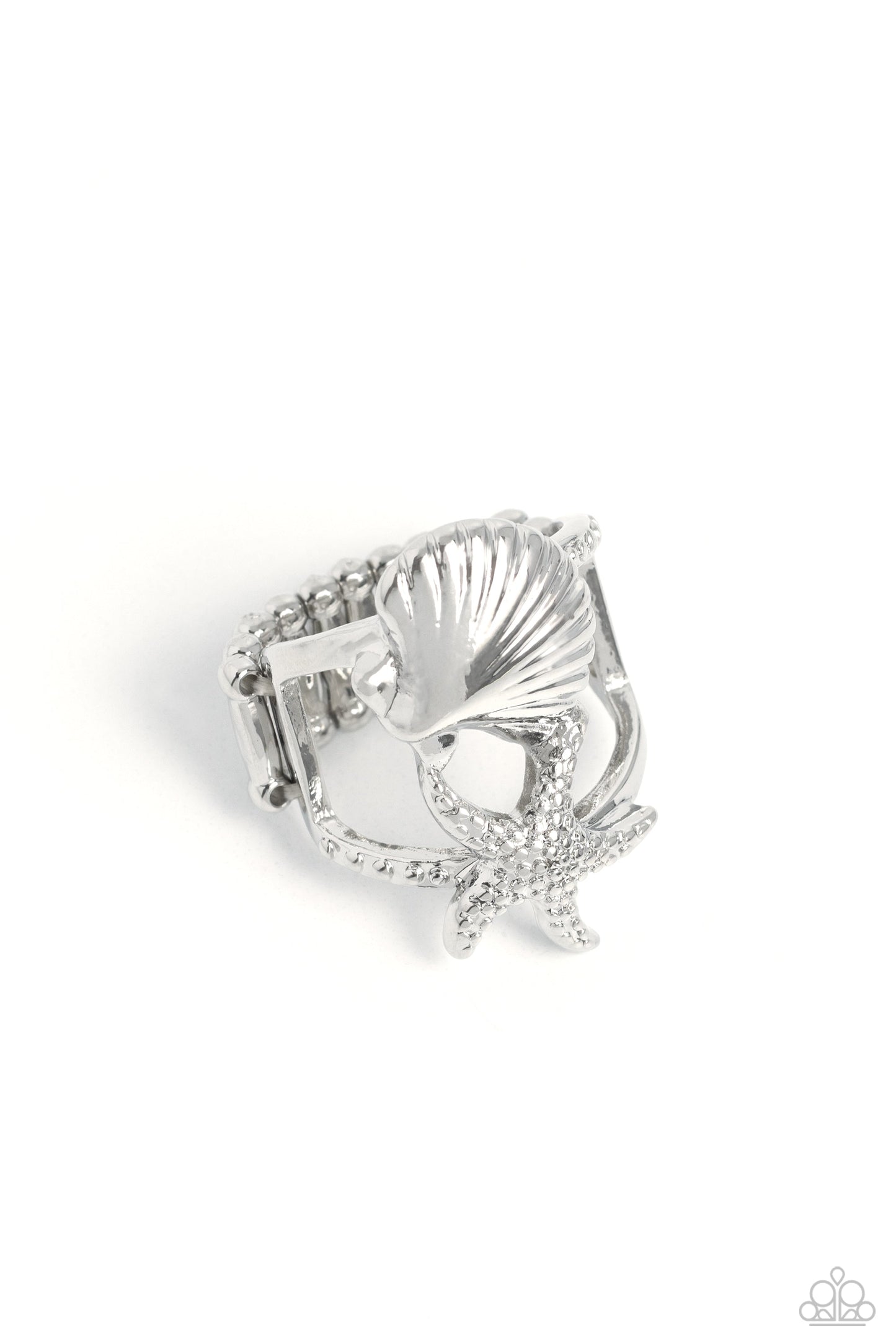 Seashell Showcase - Silver Textured Seashell/Studded Starfish Paparazzi Ring