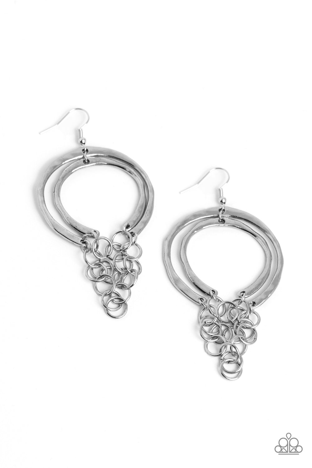 Dont Go CHAINg-ing - Silver Hammered Rings/Interlocking Dainty Loop Chain Paparazzi Earrings