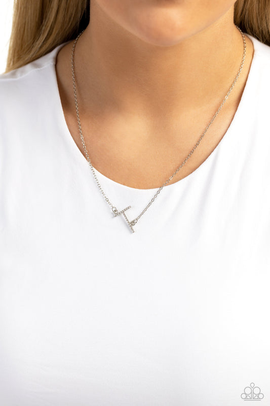 INITIALLY Yours - "T" White Rhinestone Pendant Paparazzi Necklace & matching earrings