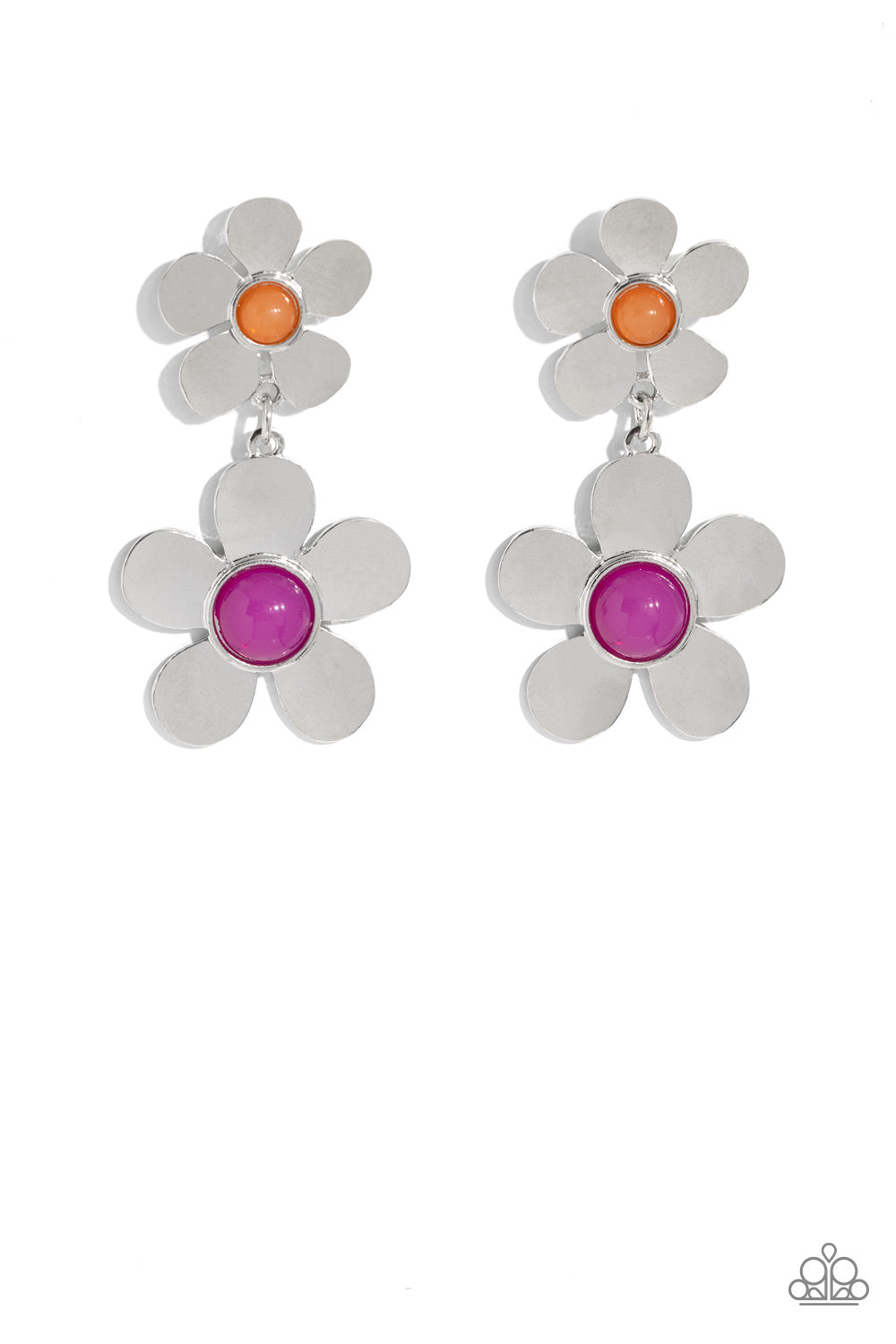 Fashionable Florals - Pink/Orange Beaded Centers/Silver Flowers Paparazzi Earrings