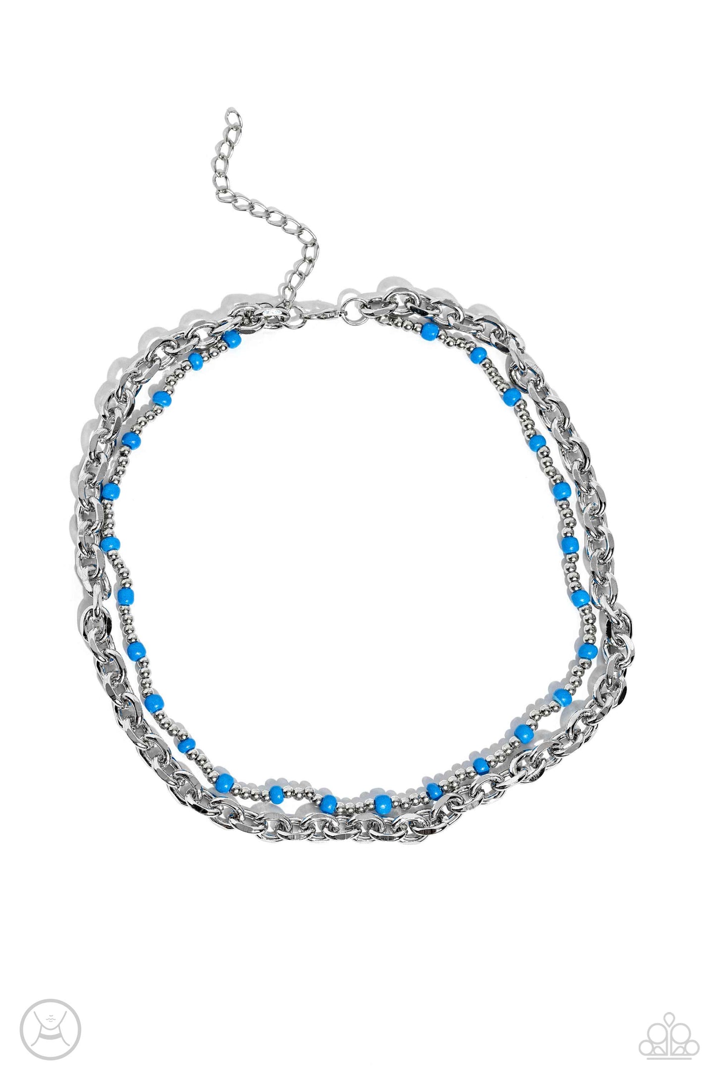 A Pop of Color - Blue Beads/Bold Silver Chain Paparazzi Choker Necklace & matching earrings