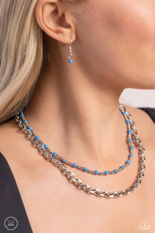 A Pop of Color - Blue Beads/Bold Silver Chain Paparazzi Choker Necklace & matching earrings