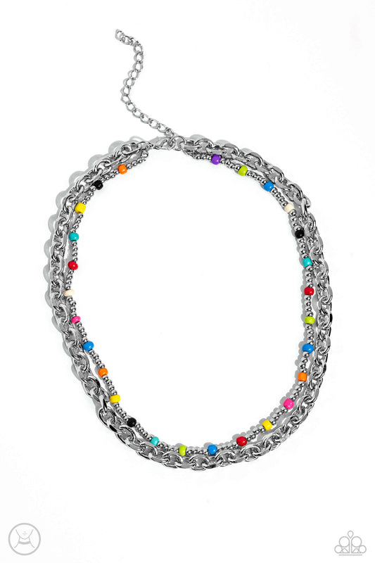A Pop of Color - Multi Colored Beads/Bold Silver Chain Paparazzi Necklace & matching earrings