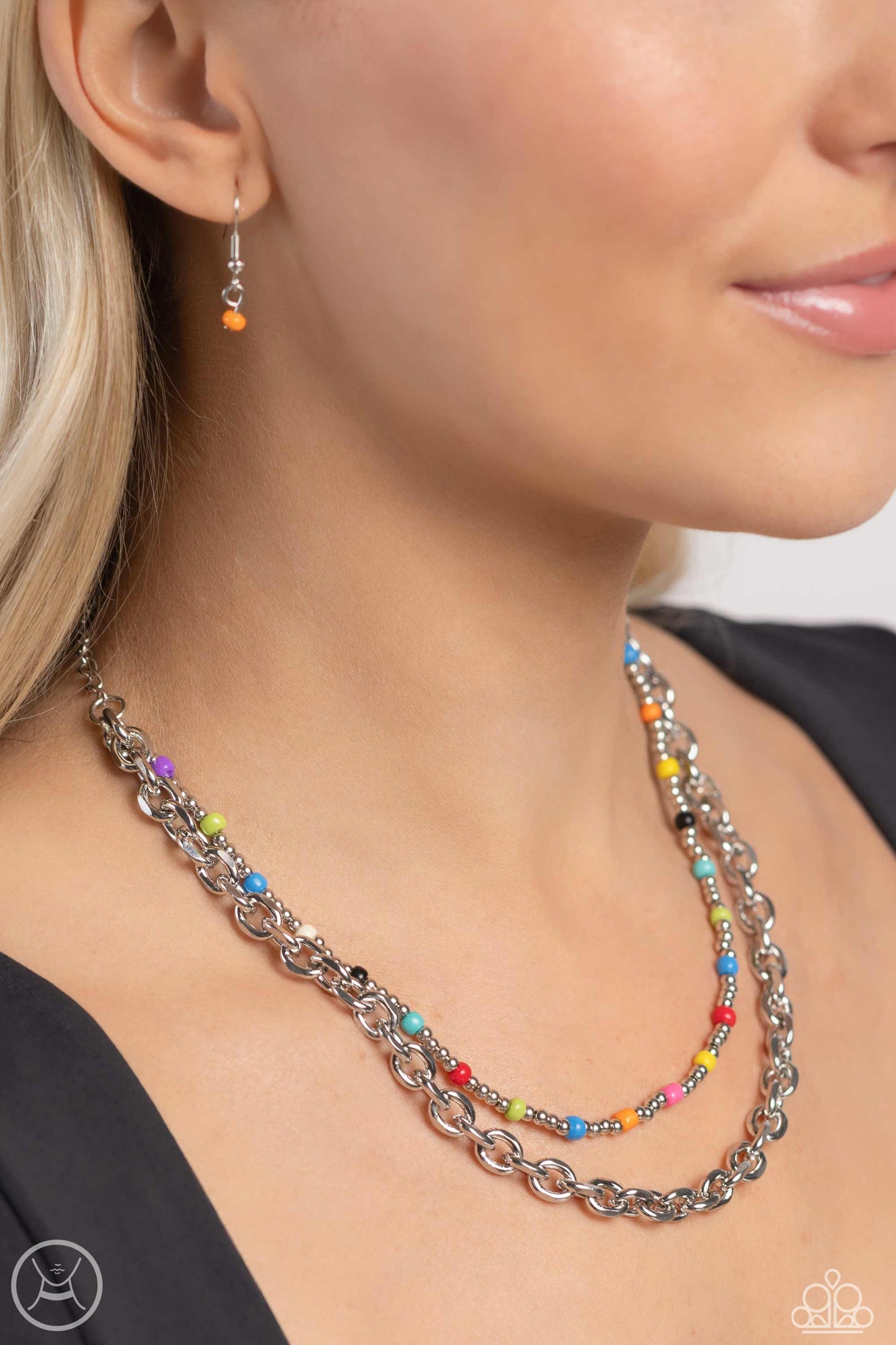 A Pop of Color - Multi Colored Beads/Bold Silver Chain Paparazzi Necklace & matching earrings