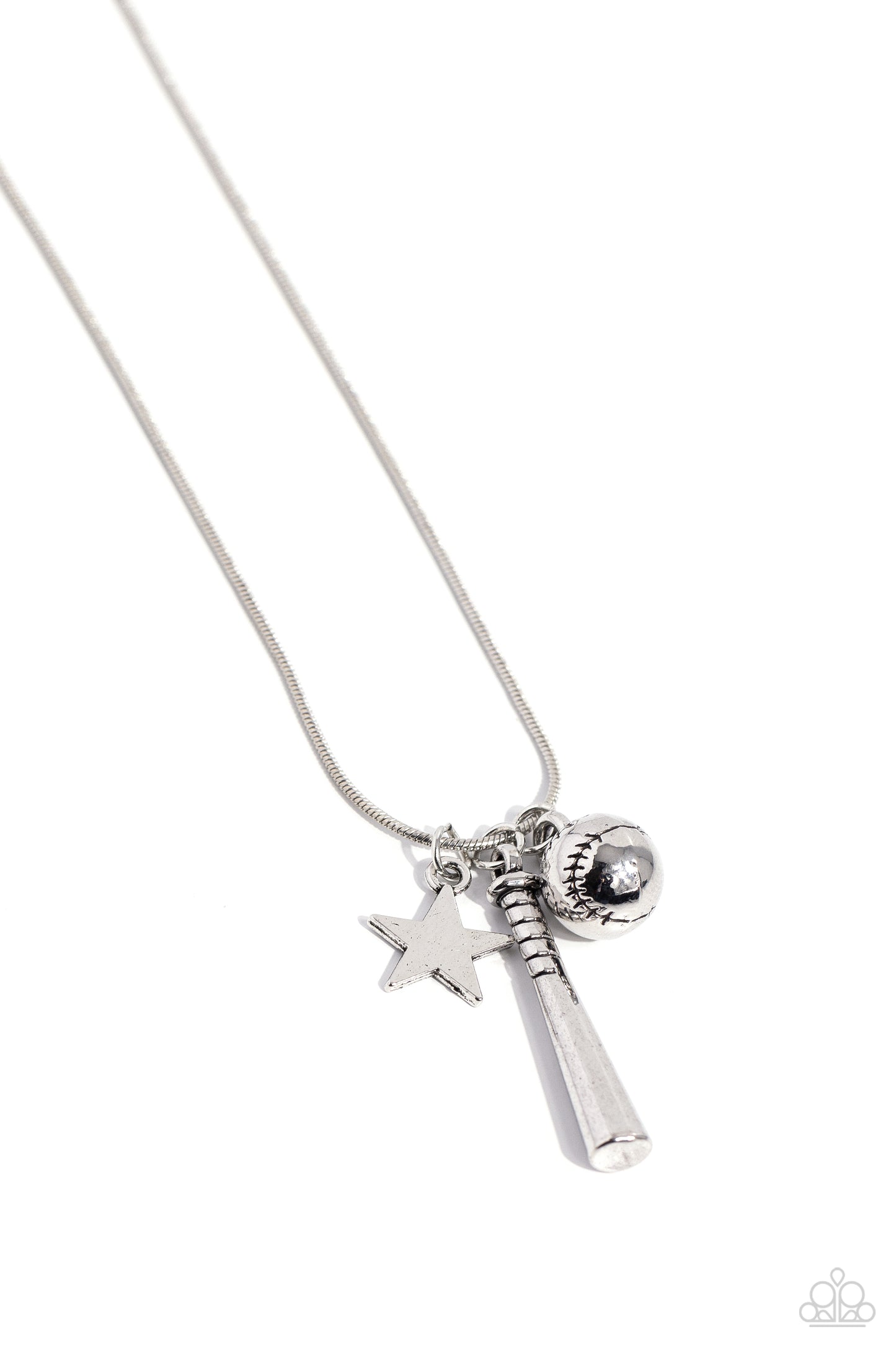 Hey Batter Batter! - Silver Baseball Inspired Charms Paparazzi Necklace & matching earrings