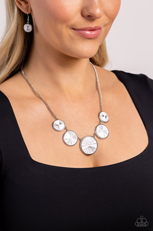 PALM Before the Storm - White Palm Leaf Patterned Discs Paparazzi Necklace & matching earrings
