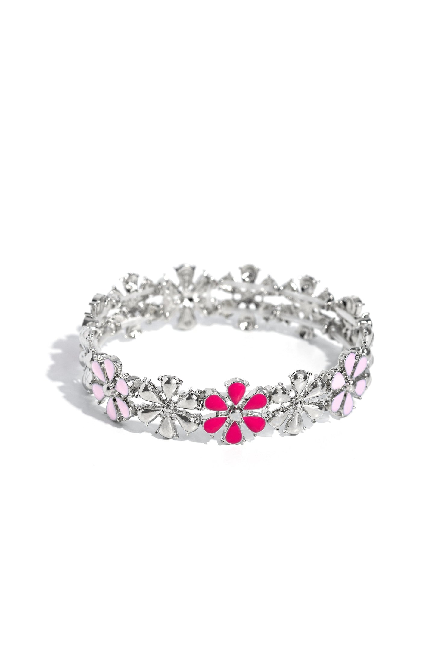 Floral Fair - Pink & Silver Flower Paparazzi Stretch Bracelet