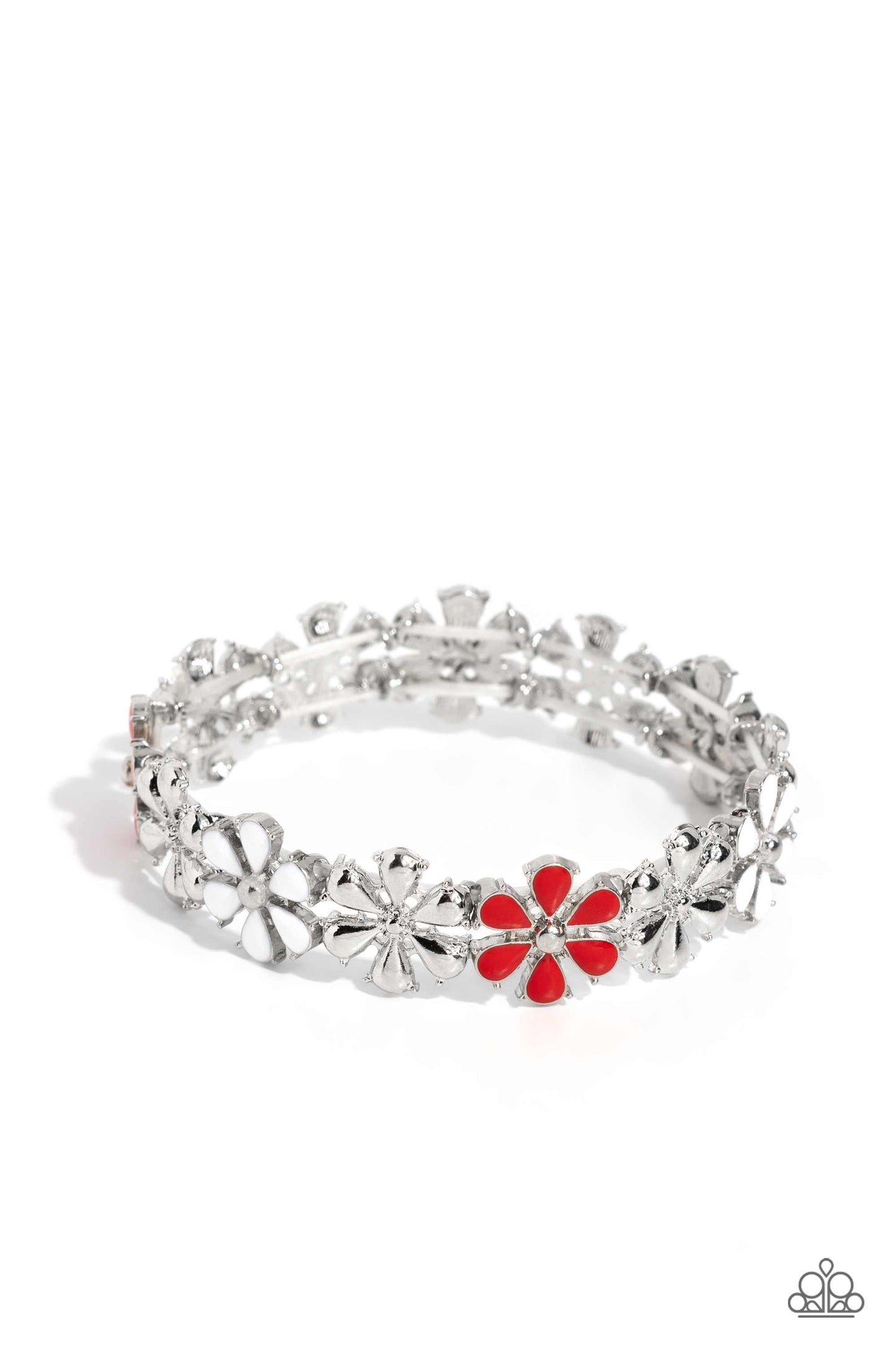 Floral Fair - Red & White Studded Flowers Paparazzi Stretch Bracelet